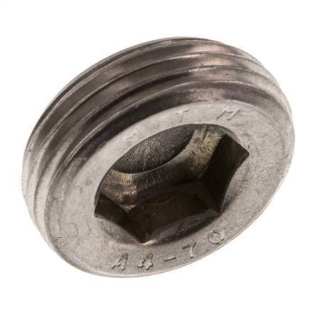 1'' Stainless steel Closing plug with Inner Hex without collar 40 Bar