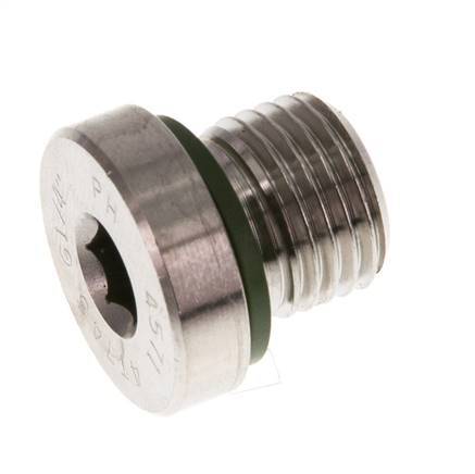 G 1/4'' Male Stainless steel Closing plug with Inner Hex and FKM Seal 400 Bar