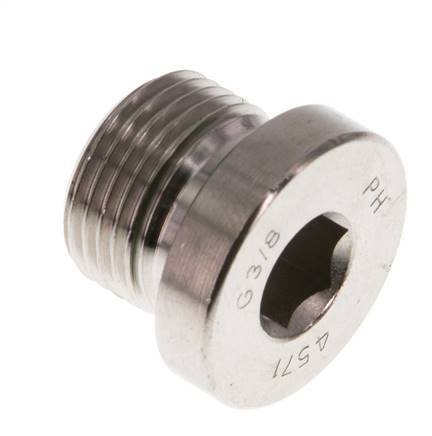 G 3/8'' Male Stainless steel Closing plug with Inner Hex and FKM Seal 400 Bar