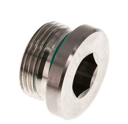 G 1'' Male Stainless steel Closing plug with Inner Hex and FKM Seal 400 Bar