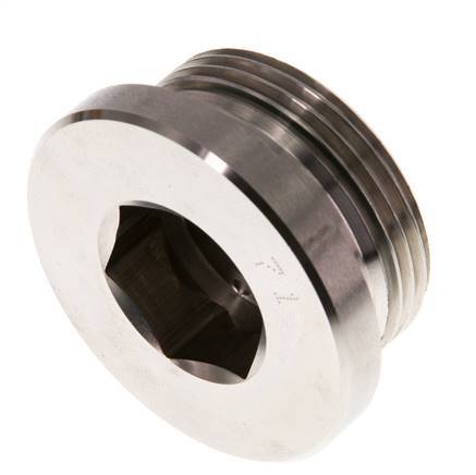 G 1 1/4'' Male Stainless steel Closing plug with Inner Hex and FKM Seal 250 Bar