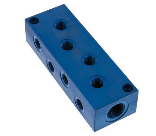 2xG 1/2'' x 8xG 1/4'' Aluminium Distributor Block One-sided 16 Bar