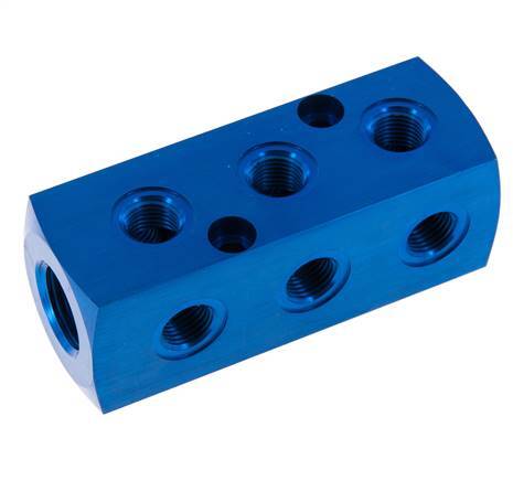1xG 1/2'' x 9xG 1/4'' Aluminium Distributor Block One-sided 16 Bar