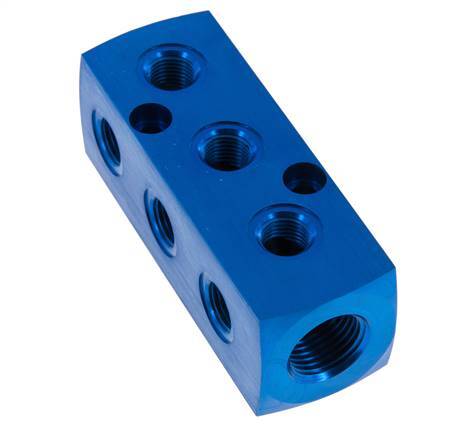 1xG 1/2'' x 9xG 1/4'' Aluminium Distributor Block One-sided 16 Bar