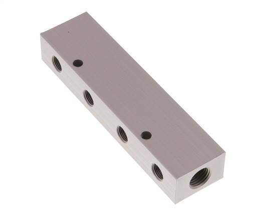 2xG 1/4'' x 8xG 1/8'' Aluminium Distributor Block Double-sided 16 Bar