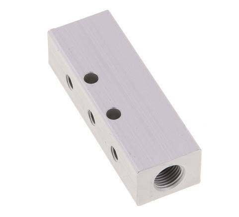 2xG 1/8'' x 6xM5 Aluminium Distributor Block Double-sided 16 Bar