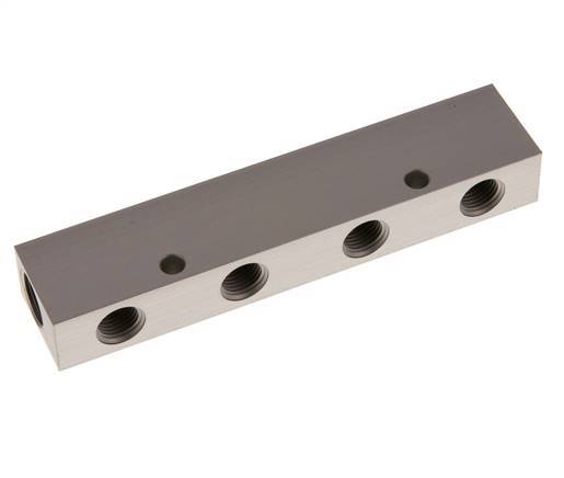 2xG 3/8'' x 4xG 1/4'' Aluminium Distributor Block One-sided 16 Bar