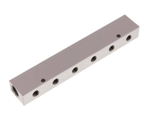 2xG 3/8'' x 6xG 1/8'' Aluminium Distributor Block One-sided 16 Bar