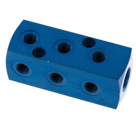 1xG 3/8'' x 9xG 1/8'' Aluminium Distributor Block One-sided 16 Bar