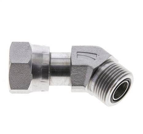UNS 1''-14 x UNS 1''-14 F/M Zinc plated Steel 45 deg Elbow Fitting ORFS 400 Bar - Hydraulic