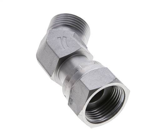 UN 1-3/16''-12 x UN 1-3/16''-12 F/M Zinc plated Steel 45 deg Elbow Fitting ORFS 400 Bar - Hydraulic