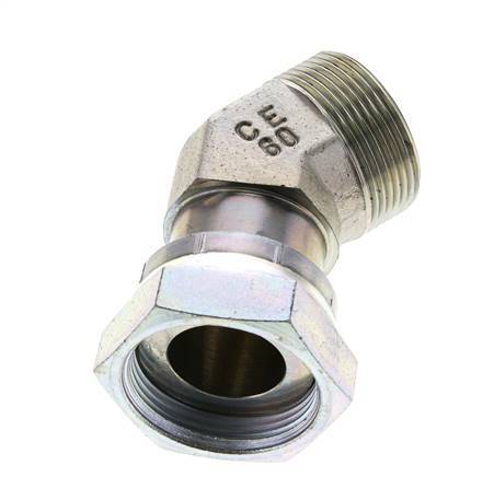 UN 1-11/16''-12 x UN 1-11/16''-12 F/M Zinc plated Steel 45 deg Elbow Fitting ORFS 250 Bar - Hydraulic