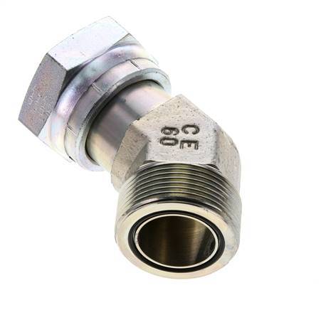 UN 1-11/16''-12 x UN 1-11/16''-12 F/M Zinc plated Steel 45 deg Elbow Fitting ORFS 250 Bar - Hydraulic
