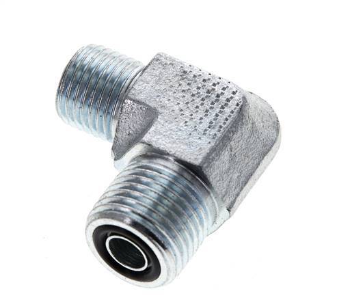 UN 11/16''-16 x UNF 9/16''-18 Male Zinc plated Steel 90 deg Elbow Fitting ORFS 630 Bar - Hydraulic