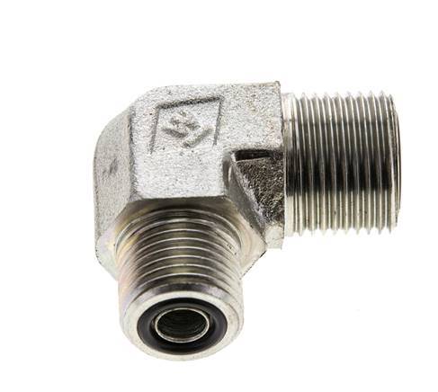 UN 13/16''-16 x UN 11/16''-16 Male Zinc plated Steel 90 deg Elbow Fitting ORFS 630 Bar - Hydraulic