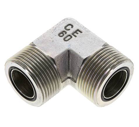 UN 1-7/16''-12 Male Zinc plated Steel 90 deg Elbow Fitting ORFS 400 Bar - Hydraulic