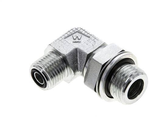 UN 11/16''-16 x G 1/2'' Male Zinc plated Steel 90 deg Elbow Fitting ORFS 400 Bar - Hydraulic