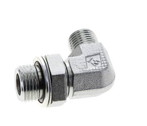 UN 11/16''-16 x G 1/2'' Male Zinc plated Steel 90 deg Elbow Fitting ORFS 400 Bar - Hydraulic