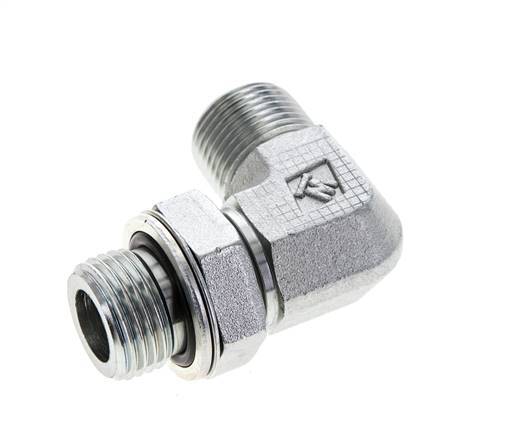 UN 13/16''-16 x G 1/2'' Male Zinc plated Steel 90 deg Elbow Fitting ORFS 400 Bar - Hydraulic