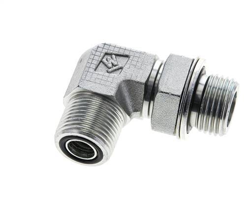 UN 13/16''-16 x G 1/2'' Male Zinc plated Steel 90 deg Elbow Fitting ORFS 400 Bar - Hydraulic