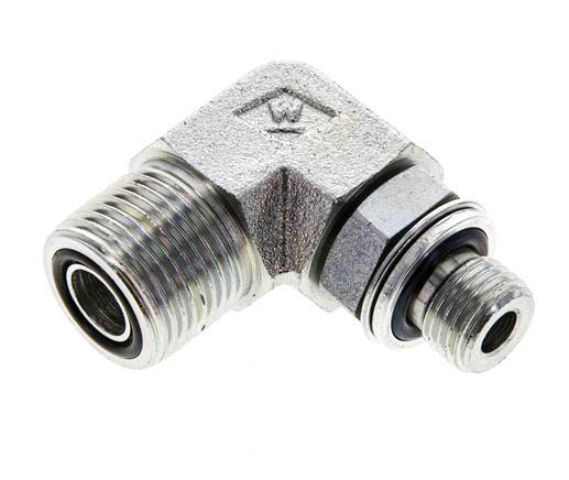 UN 13/16''-16 x G 1/4'' Male Zinc plated Steel 90 deg Elbow Fitting ORFS 400 Bar - Hydraulic
