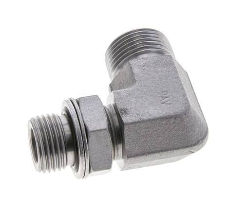 UNS 1''-14 x G 1/2'' Male Zinc plated Steel 90 deg Elbow Fitting ORFS 400 Bar - Hydraulic