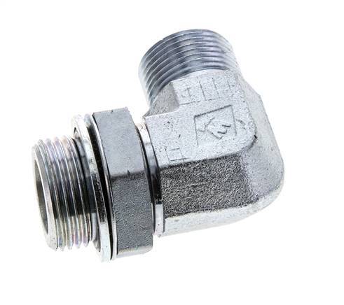 UN 1-3/16''-12 x G 1'' Male Zinc plated Steel 90 deg Elbow Fitting ORFS 315 Bar - Hydraulic