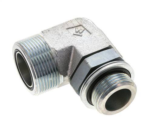 UN 1-11/16''-12 x G 1'' Male Zinc plated Steel 90 deg Elbow Fitting ORFS 250 Bar - Hydraulic