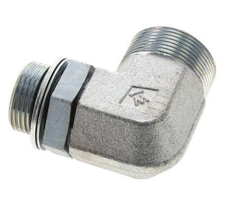 UN 1-11/16''-12 x G 1'' Male Zinc plated Steel 90 deg Elbow Fitting ORFS 250 Bar - Hydraulic