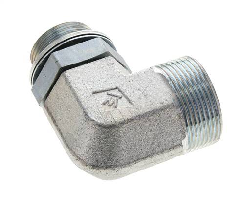 UN 1-11/16''-12 x G 1'' Male Zinc plated Steel 90 deg Elbow Fitting ORFS 250 Bar - Hydraulic