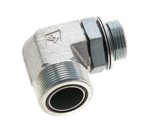 UN 1-11/16''-12 x G 1'' Male Zinc plated Steel 90 deg Elbow Fitting ORFS 250 Bar - Hydraulic