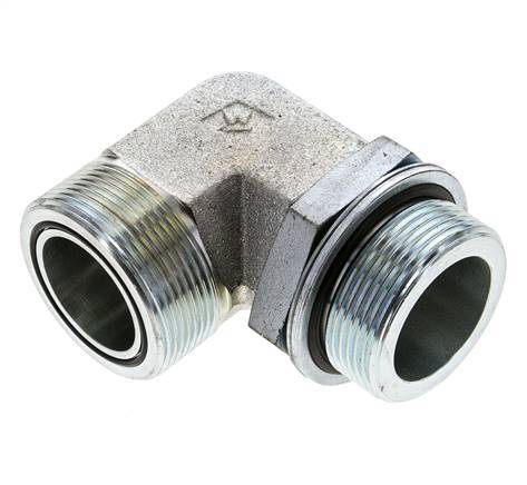 UN 2''-12 x G 1 1/2'' Male Zinc plated Steel 90 deg Elbow Fitting ORFS 200 Bar - Hydraulic