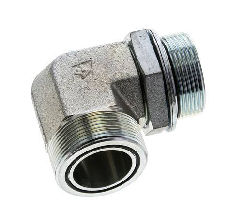 UN 2''-12 x G 1 1/2'' Male Zinc plated Steel 90 deg Elbow Fitting ORFS 200 Bar - Hydraulic