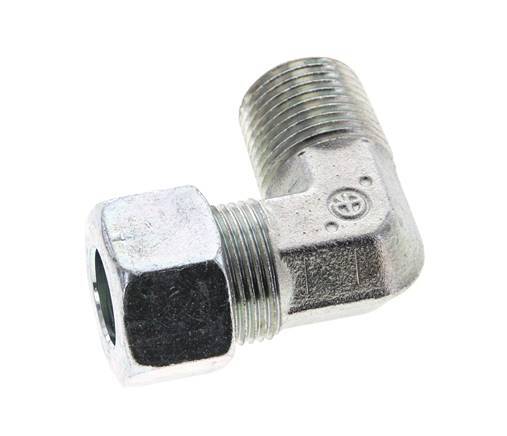 1/2'' NPT Male x 15L Zinc plated Steel 90 deg Elbow Cutting ring 315 Bar DIN 2353