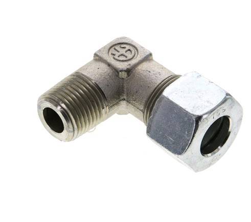 1/2'' NPT Male x 16S Zinc plated Steel 90 deg Elbow Cutting ring 400 Bar DIN 2353