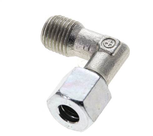 1/4'' NPT Male x 8L Zinc plated Steel 90 deg Elbow Cutting ring 315 Bar DIN 2353