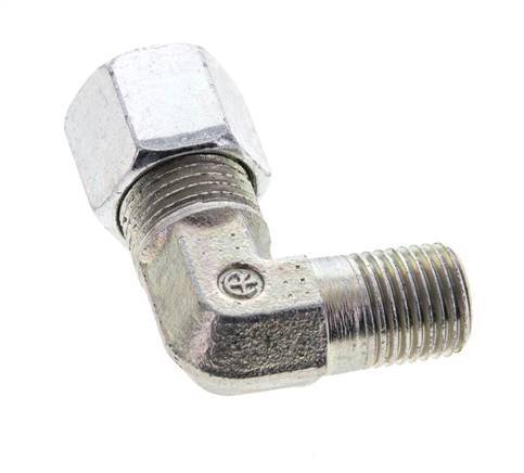 1/4'' NPT Male x 8S Zinc plated Steel 90 deg Elbow Cutting ring 630 Bar DIN 2353