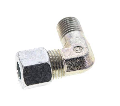 1/4'' NPT Male x 10L Zinc plated Steel 90 deg Elbow Cutting ring 315 Bar DIN 2353