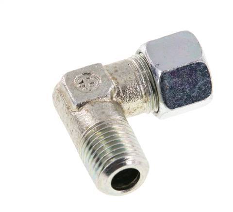 R 1/4'' Male x 10LL Zinc plated Steel 90 deg Elbow Fitting 100 Bar DIN 2353