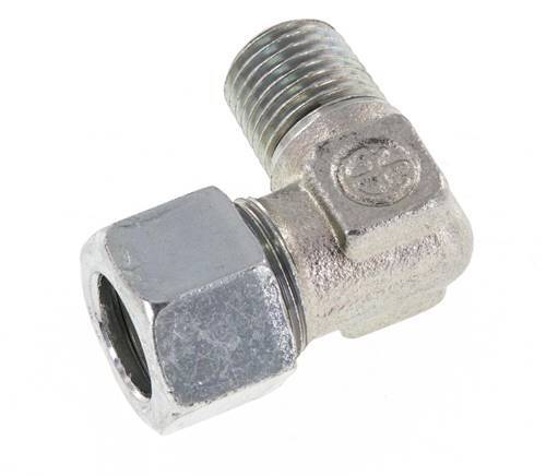 R 1/4'' Male x 12LL Zinc plated Steel 90 deg Elbow Fitting 100 Bar DIN 2353