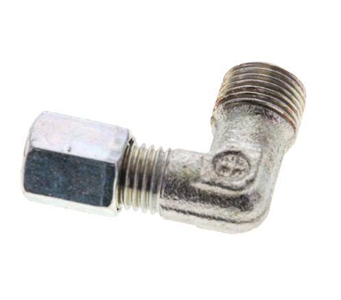 1/8'' NPT Male x 4LL Zinc plated Steel 90 deg Elbow Cutting ring 100 Bar DIN 2353