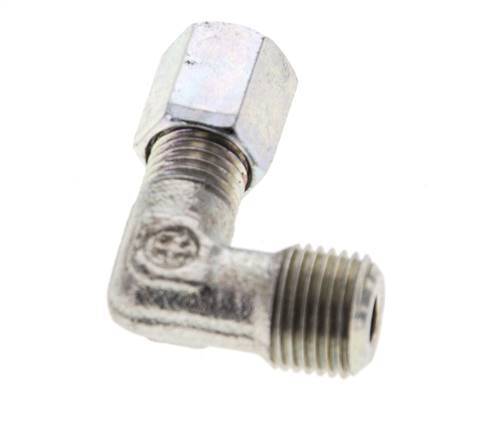 1/8'' NPT Male x 4LL Zinc plated Steel 90 deg Elbow Cutting ring 100 Bar DIN 2353