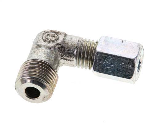 1/8'' NPT Male x 4LL Zinc plated Steel 90 deg Elbow Cutting ring 100 Bar DIN 2353