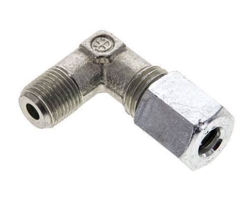 1/8'' NPT Male x 6L Zinc plated Steel 90 deg Elbow Cutting ring 315 Bar DIN 2353