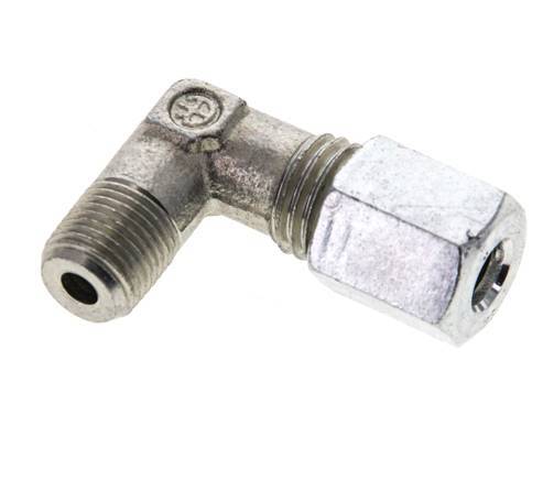1/8'' NPT Male x 6L Zinc plated Steel 90 deg Elbow Cutting ring 315 Bar DIN 2353