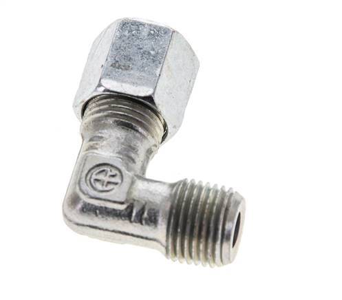 1/8'' NPT Male x 6LL Zinc plated Steel 90 deg Elbow Cutting ring 100 Bar DIN 2353