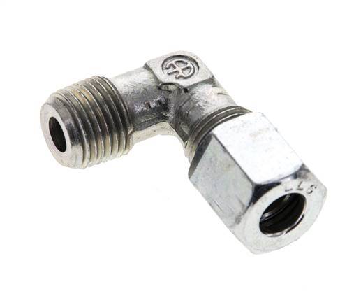 1/8'' NPT Male x 6LL Zinc plated Steel 90 deg Elbow Cutting ring 100 Bar DIN 2353