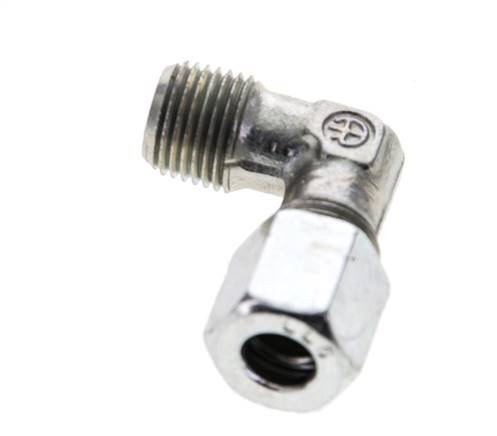 1/8'' NPT Male x 6LL Zinc plated Steel 90 deg Elbow Cutting ring 100 Bar DIN 2353