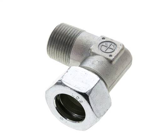 3/4'' NPT Male x 22L Zinc plated Steel 90 deg Elbow Cutting ring 160 Bar DIN 2353