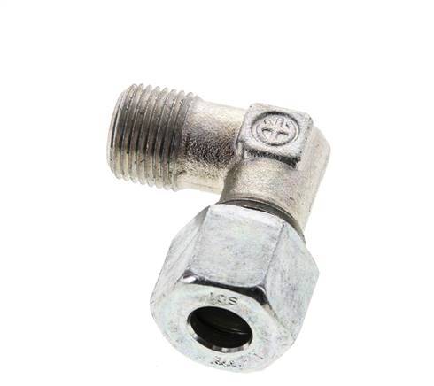 3/8'' NPT Male x 10S Zinc plated Steel 90 deg Elbow Cutting ring 630 Bar DIN 2353